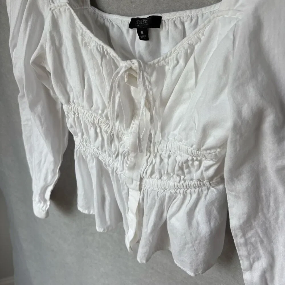 J.Crew Cinched-Waist Top Lightweight 100% Cotton Regency Cottagecore Puff Sleeve
